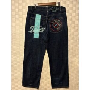 Eight 732 Velocity Motor Club Embroidered Baggy Jeans Mens 40x34 Y2K Blue